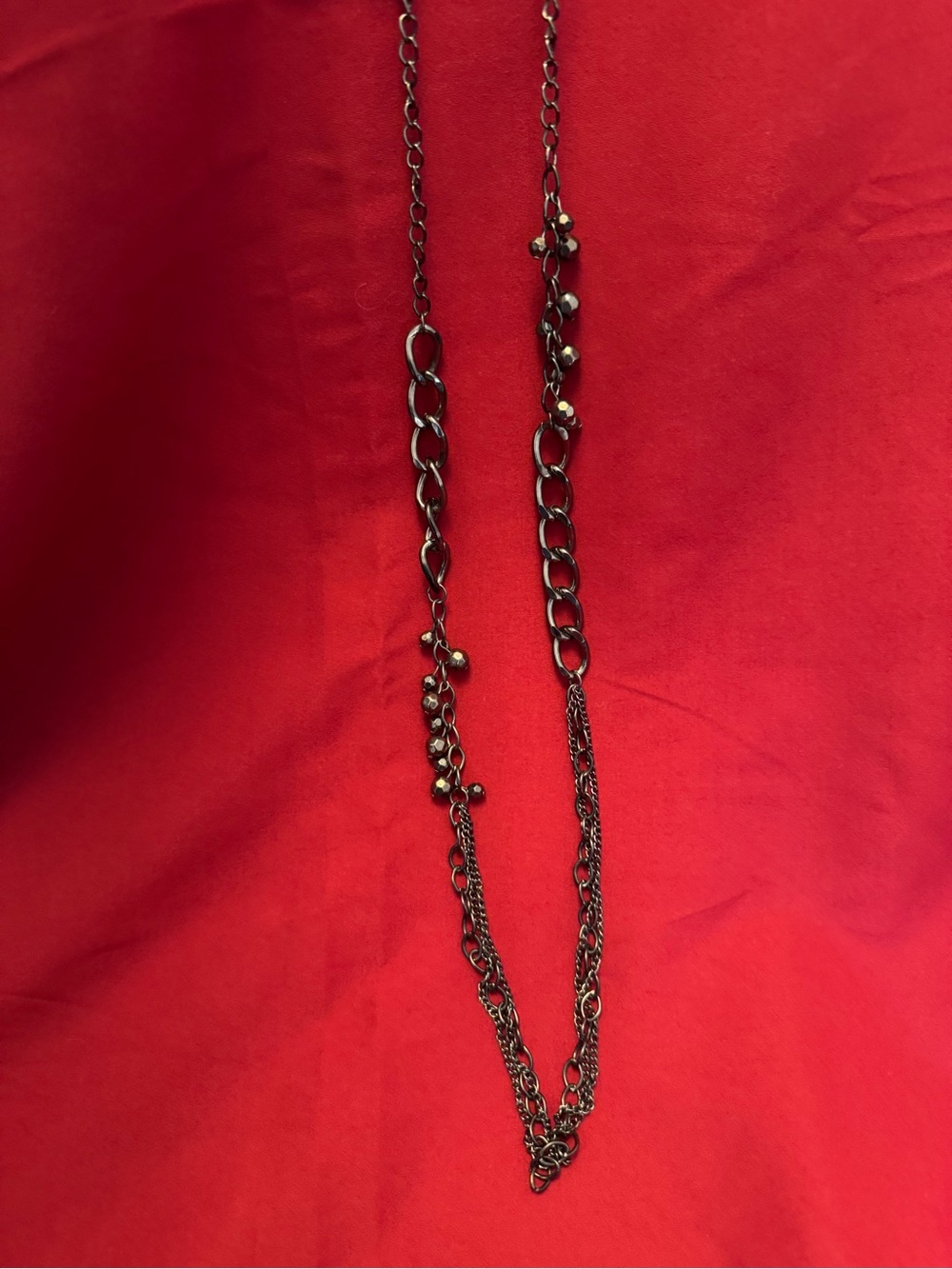 Gunmetal Mixed Chain Hematite Beaded Statement Necklace - Picture 2 of 7